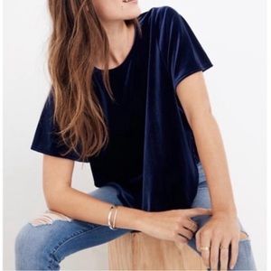 Madewell Velvet Butterfly Sleeve Cropped Blouse - Sz S, Blue